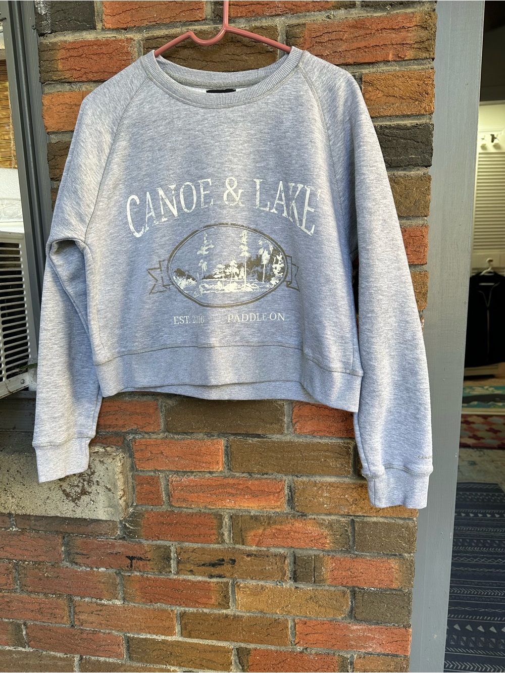 Canoe & Lake Light Gray Crewneck Pullover Sweatshirt